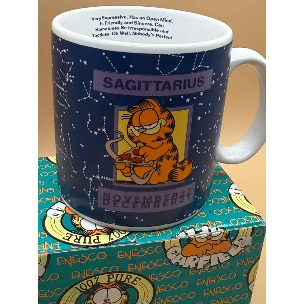 🐱 Vintage Garfield Sagittarius Zodiac Mug Enesco 1978 Korea w/ Box New